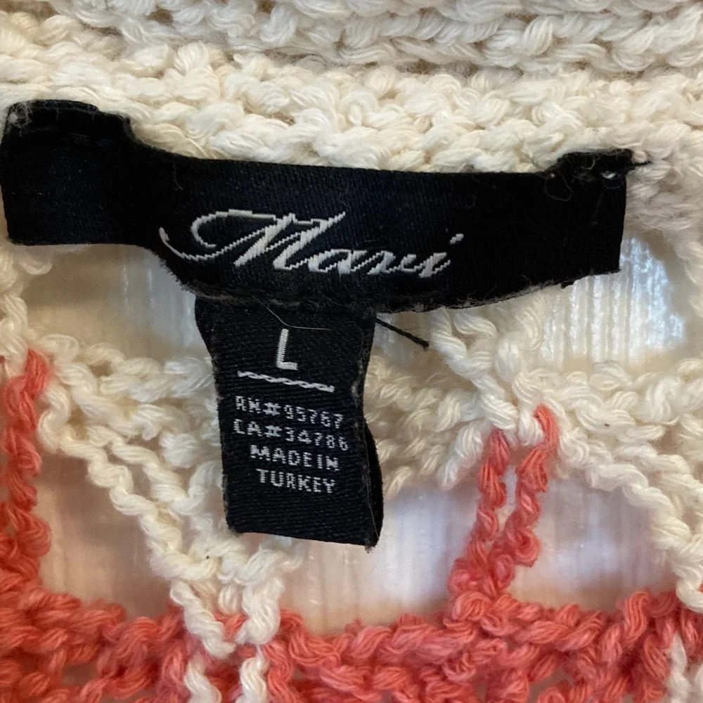 Mavi Cream Open-Weave Cardigan with Coral, Tan and Mint Stripes - Picture 2 of 10